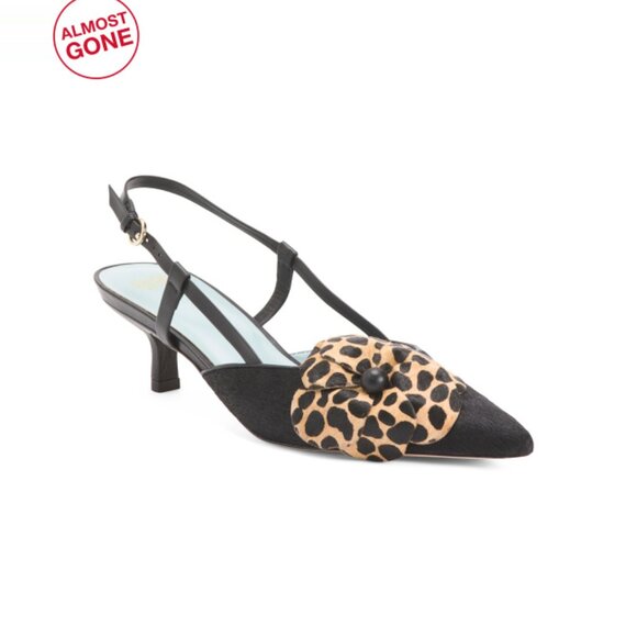 FRANCES VALENTINE BROWN/BLACK Made In Brazil Leather Flower Kitten Heels